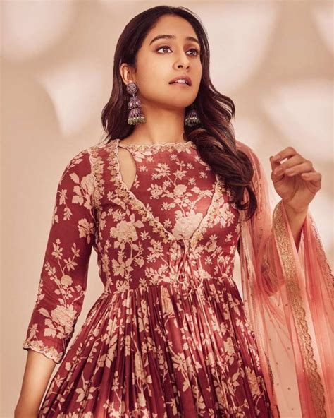 Regina Cassandra Looks Lovely In A Brown Floral Anarkali