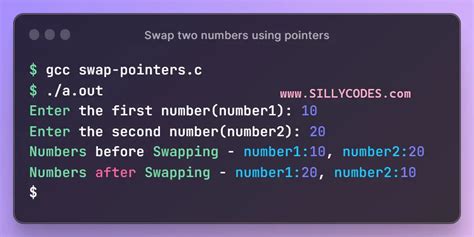 Swap Two Numbers Using Pointers In C Language Sillycodes