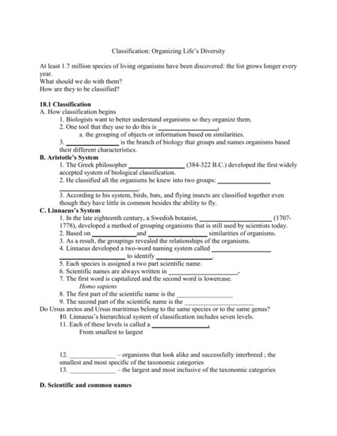 Classification Organizing Life S Diversity