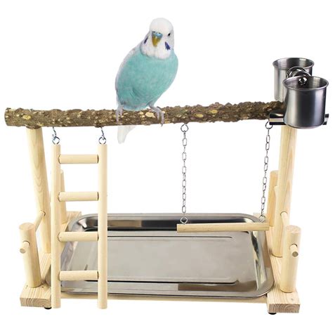 Qbleev Parrots Playstand Bird Playground Wood Perch Gym Stand Playpen