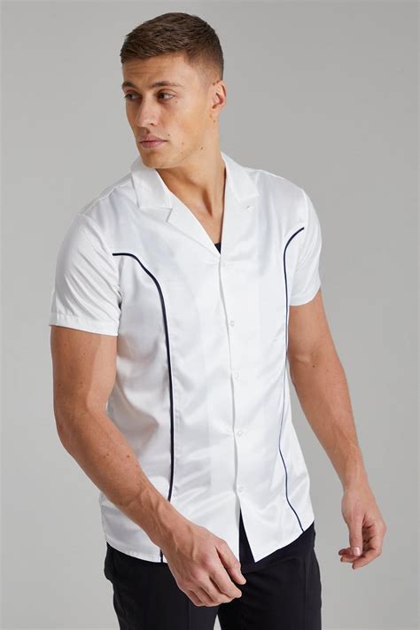 Short Sleeve Satin Piping Shirt Boohoo