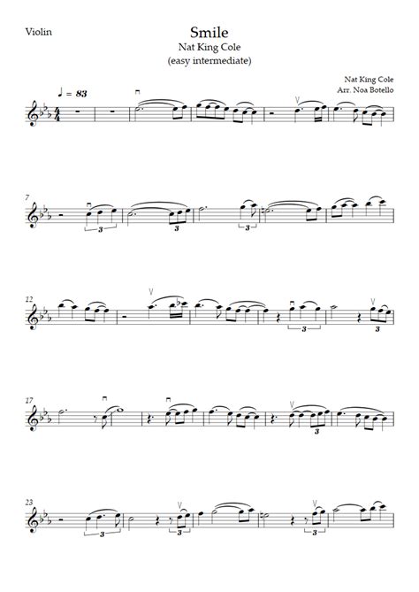 Smile (Easy/Intermediate Level) (Nat King Cole) - Violin Sheet Music