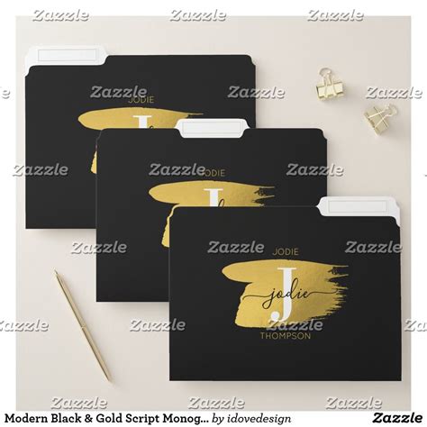 Modern Black And Gold Script Monogram Initial File Folder Zazzle