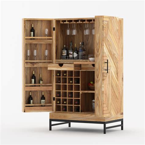 Fredericton Rustic Industrial Tall Bar Cabinet With Wine Storage