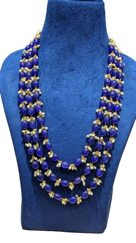 Three Layers Gemstone Beads Necklacehandmade Indian Necklacewedding Mala Ts Ebay