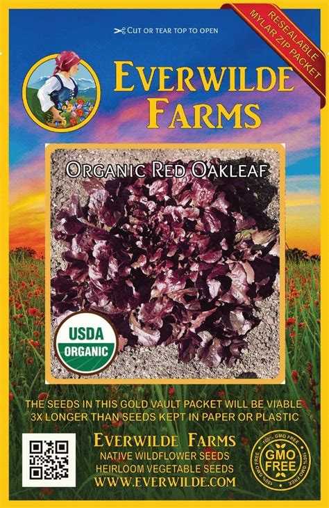 Everwilde Farms 500 Organic Red Oakleaf Leaf Lettuce Seeds Gold Vault Packet