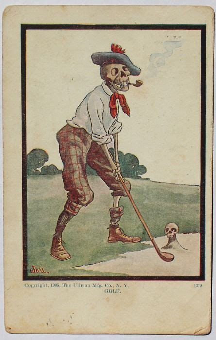 Golfing Skeleton Vintage Postcard Skeleton Tees Golf Art Used Golf