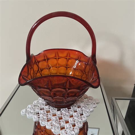 Vintage Red Amberina Tiara Sunset Constellation Glass Basket Indiana Glass Ebay