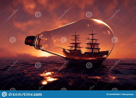 Miniature Pirate Ship in Glass Bottle Stock Illustration - Illustration ...