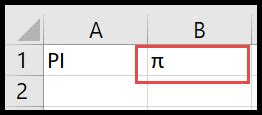 cómo insertar el símbolo pi π en excel