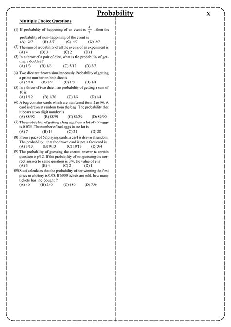 Probability MCQs 10 CBSE Probability Multiple Choice Questions X If