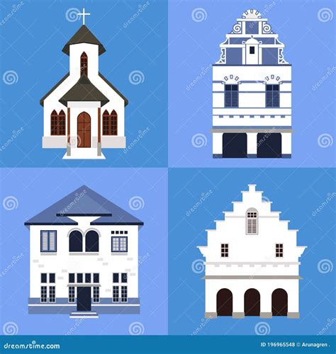 Vector Illustration Of Colonial Building Set Stock Vector