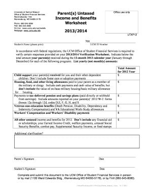 Fillable Online Ucmo Parents Untaxed Income And Benefits Worksheet