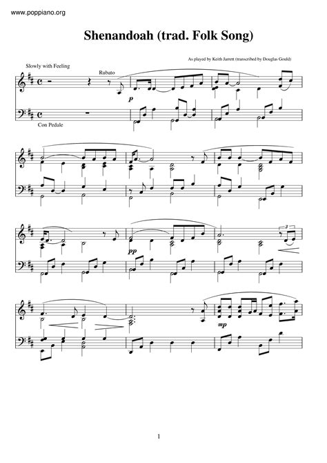 American Folk Song Shenandoah Sheet Music Pdf Free Score Download ★