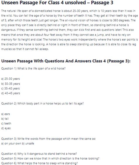 Unseen Passage For Class 4 English Passage Passage Writing Class