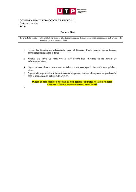 S17 s1 Resolver ejercicio COMPRENSIÓN Y REDACCIÓN DE TEXTOS II Ciclo