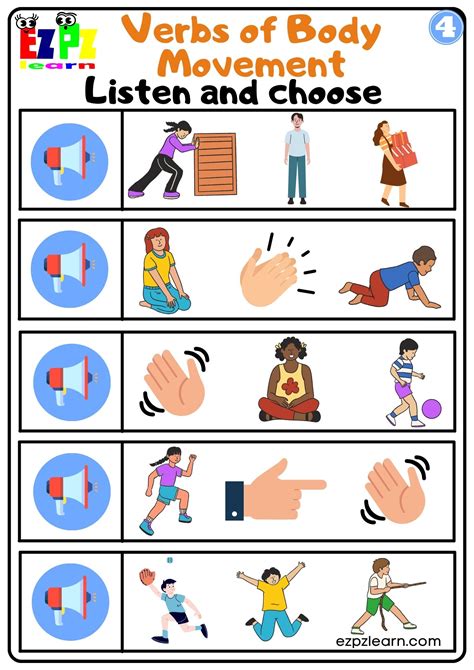 Verbs Of Body Movement Interactive Vocabulary Worksheet Listen And