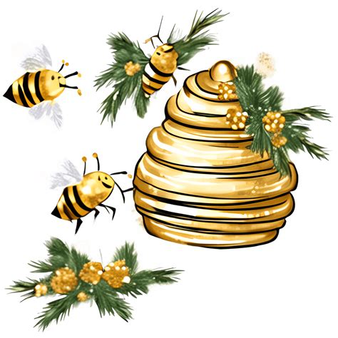 Golden Beehive Graphic With Busy Bees · Creative Fabrica