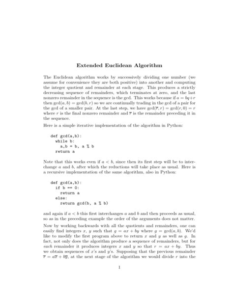 Extended Euclidean Algorithm