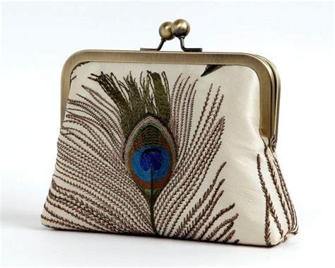 Reserved Silk Embroidered Peacock Feather Clutch Purse With Chain In