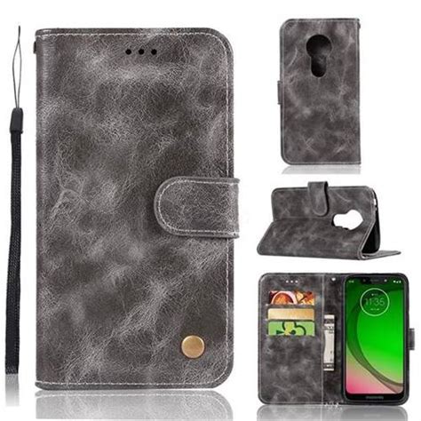 Luxury Retro Leather Wallet Case For Motorola Moto G7 Play Gray Motorola Moto G7 Play Cases