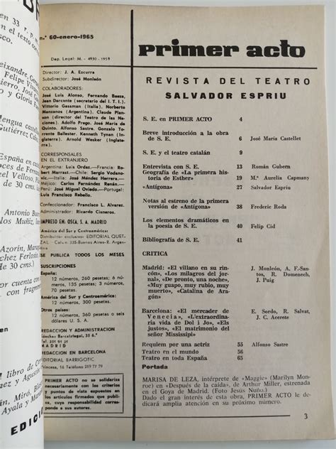 Primer Acto Revista Del Teatro N Enero Salvador Espriu