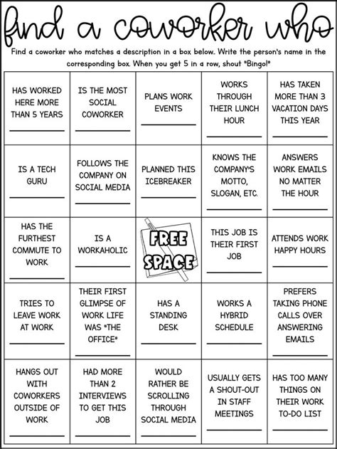 Coworker Bingo Game Find Someone Who Office Party Game Employee Mix And Mingle Bingo Find The