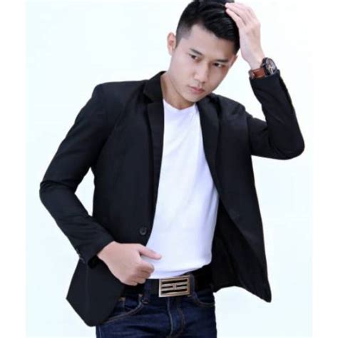 Jual BLAZER PRIA CASUAL BLACK Jas Pria Cowok Hitam Slimfit Santai