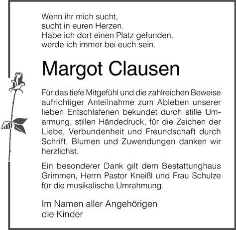 Traueranzeigen Von Margot Clausen Trauer Anzeigen De