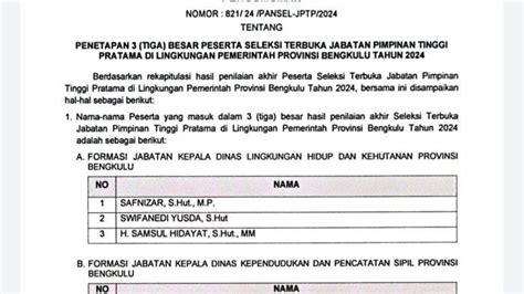 Inilah Daftar Nama Besar Hasil Seleksi Lelang Jabatan Eselon Ii