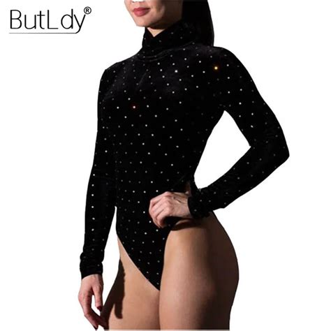 Spring Sparkly Bodysuit Women Turtleneck Long Sleeve Sequin Party