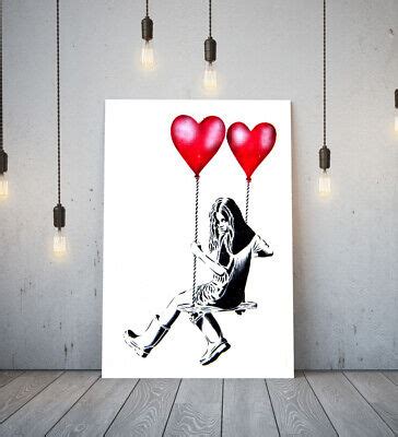 Banksy Heart Balloon Girl Swing Deep Framed Canvas Wall Art Graffiti