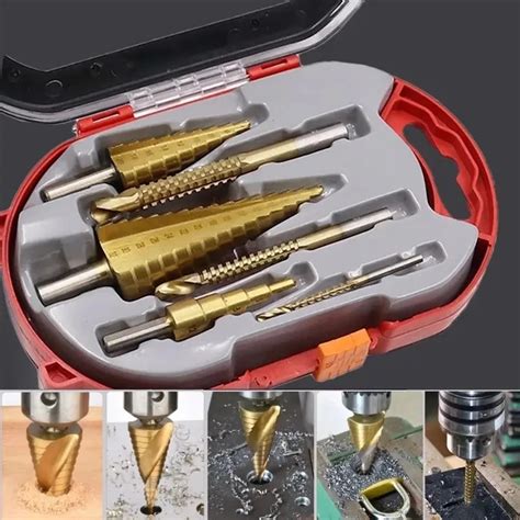 6Pcs Titanium Plating Drill Bit Set Metal Hole Cutter Wood Cone Core