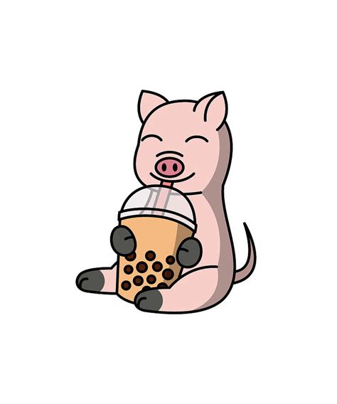 Mini Pig Boba Bubble Milk Tea Digital Art By Jeff Chen Fine Art America