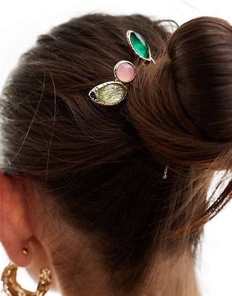 Accessorize Jewelled Hair Pins In Green And Pink Asos