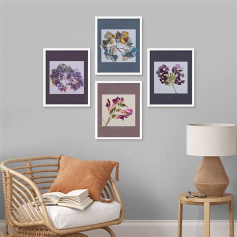 PixonSign Framed Wall Art Purple Morning Glory Floral Set Of 4 Vibrant