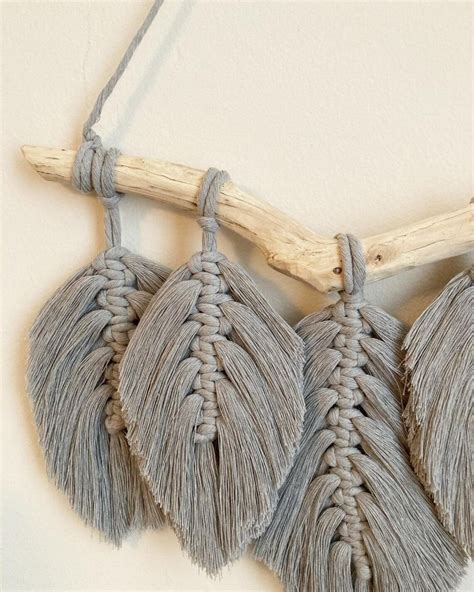 Plumas Colgantes De Pared Macrame Hoja De Macram Macram Etsy