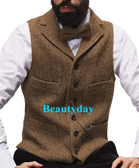 Farm Gray Groom Vests Wool Herringbone Tweed Groomsmen Vest Slim