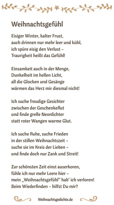 Weihnachtsgefühl Weihnachtsgedicht zum Ausdrucken PDF Chrismas