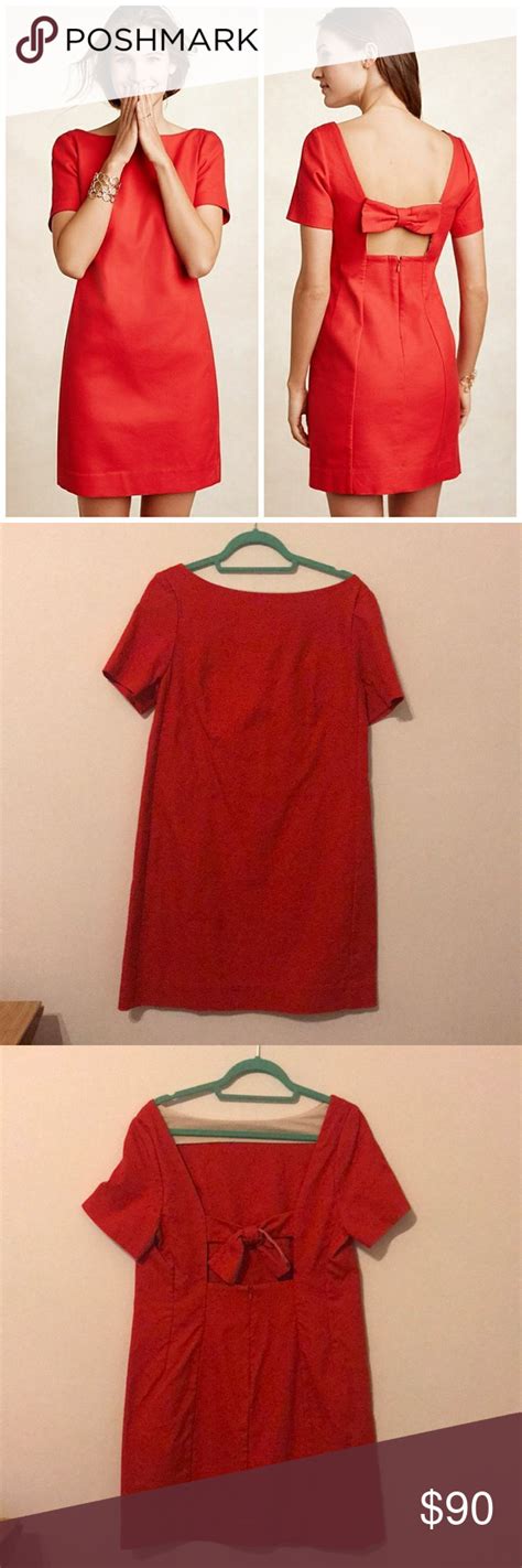 Anthropologie Maeve Red Bow Back Shift Dress Cotton Shift Dress