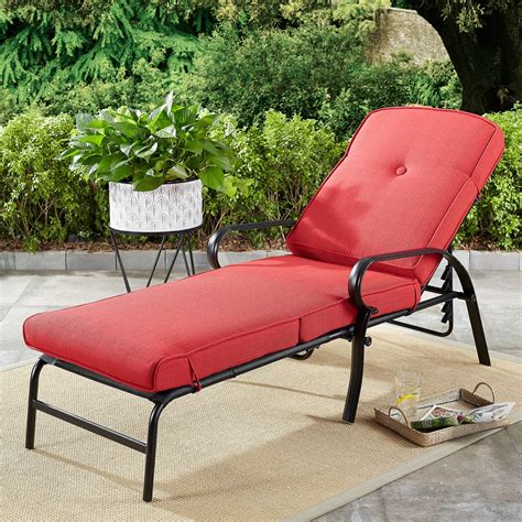 Mainstays Carson Creek Outdoor Chaise Lounge With Brick Red Cushions