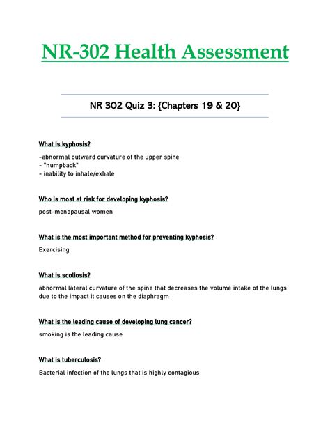 NR302 NR 302 Quiz 3 Updated Health Assessment Chamberlain