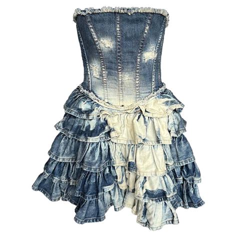 Dolce And Gabbana Sleeveless Denim Dress With Boned Corset Seen On