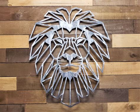 Geometric Lion Metal Wall Art Silver Etsy