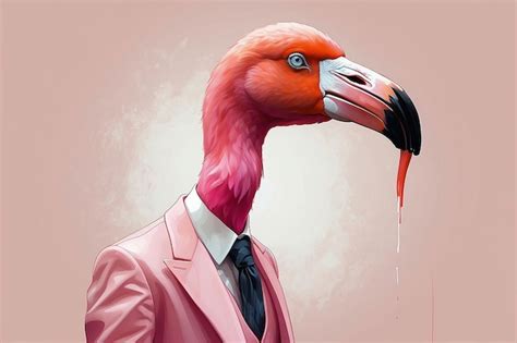 A Pink Illustrated Flamingo Dressed And Standing As A Man In Elegant