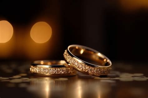 Premium Photo A Pair Of Gold Wedding Rings With Bokeh Background