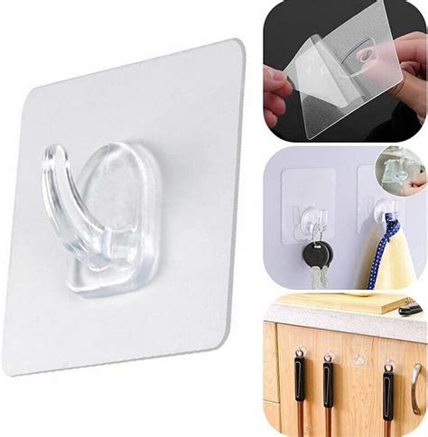 Rayinblue 10 PCS Heavy Duty Self Adhesive Clear Hooks Clear Waterproof