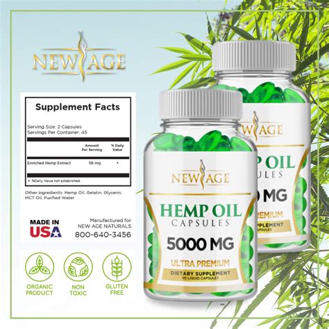 2 Pack Hemp Oil Capsules Pills 5000 Mg Of Pure Hemp Extract Per Bottle Pain Stress