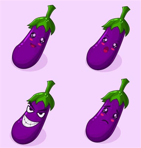 Premium Vector Set Illustration Cute Eggplant Character