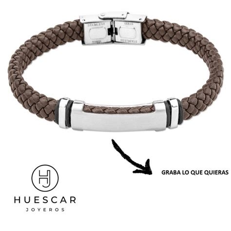 Pulsera Personalizada Para Hombres Acero Y Cuero Trenzado